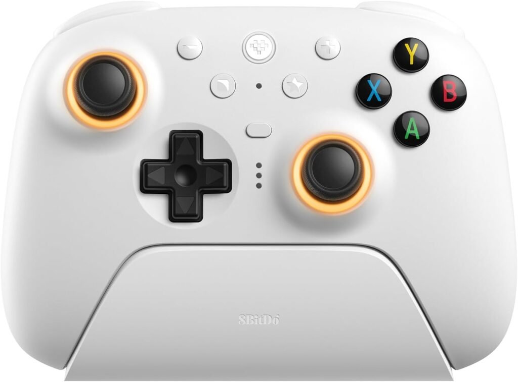 8Bitdo Ultimate 2 Wireless Controller for Windows & Android, Gaming Controller with TMR Joysticks, Switchable Hall Effect/Tactile Triggers, Motion Control, RGB Fire Ring, 8Speed Wireless Tech, White