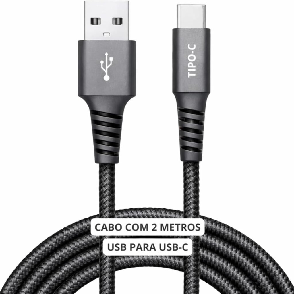 Cabo USB para USB-C 2 Metros 60W Turbo Carregamento Rápido
