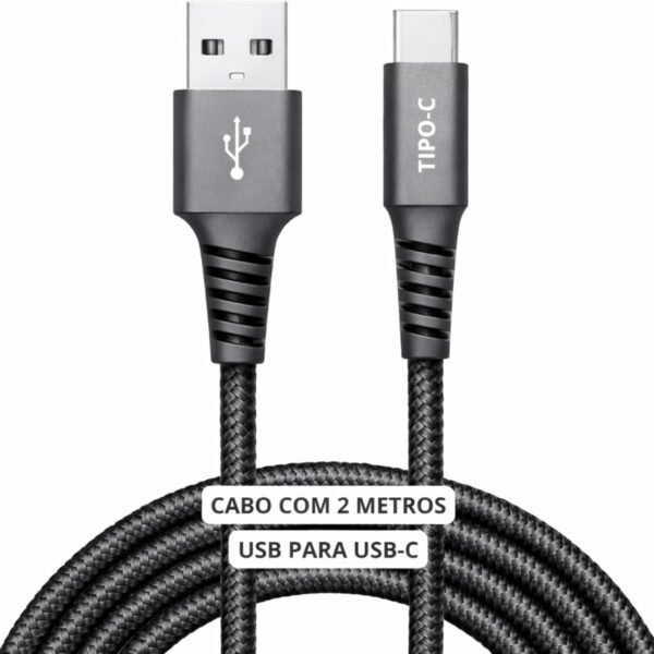 Cabo USB para USB-C 2 Metros 60W Turbo Carregamento Rápido